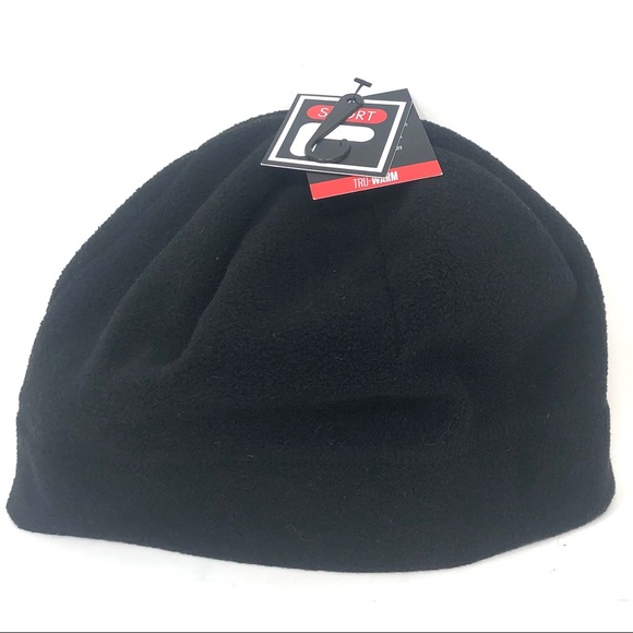 Fila Sport Black Fleece Beanie Ponytail Slit NWT - Picture 2 of 7